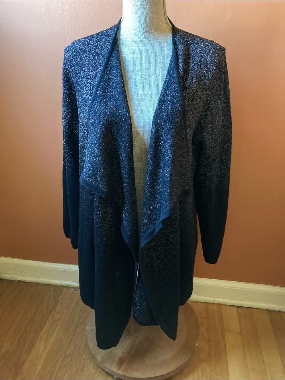 NWT NY Collection black glitter open front cardigan - L